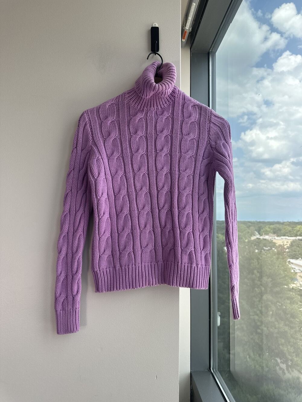 Ralph Lauren Womens Cotton Sweater Purple Cable Knit Turtleneck Chunky Preppy M